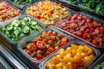 Obraz premium Fresh vegetables in a salad bar at a restaurant. Selective focus