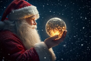 Santa Claus Holding a Luminous Christmas Ornament