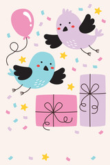 Handdrawn Cute Birthday Party Birds Card