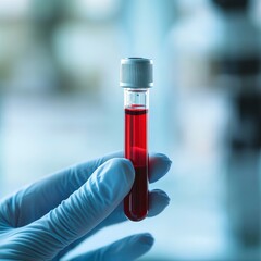 Red Liquid in Test Tube Held by Gloved Hand