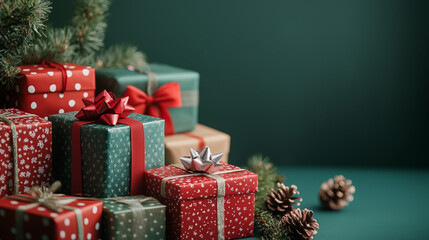 Christmas gift boxes and decorations. Generative AI