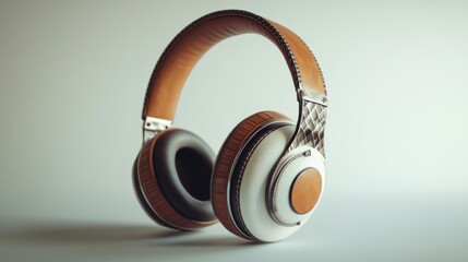 Naklejka premium A stylish pair of retro headphones with large ear cups and a vintage design, placed on a white surface to showcase their unique aesthetic and craftsmanship.