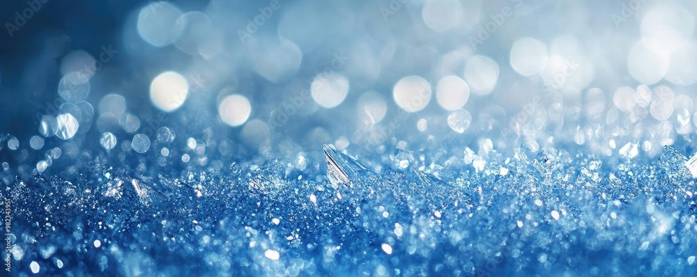 Poster glistening droplets on a serene blue surface create a tranquil and refreshing atmosphere, perfect fo