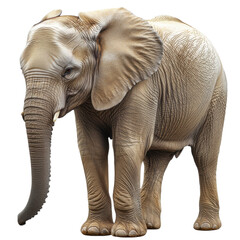 Fototapeta premium Majestic gray African elephant with long powerful trunk and large tusks in close up profile view against a white studio backdrop This magnificent pachyderm is a symbol of strength intelligence