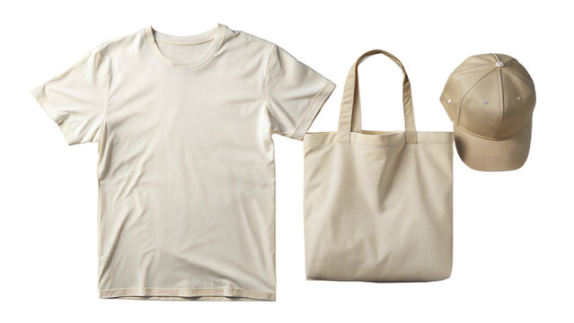 A coordinated  blank fashion set including a T-shirt, cap, and tote bag, ready for custom branding or design presentation.