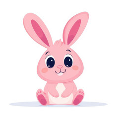 Obraz premium Meet this adorable pink bunny, a perfect blend of charm and cuteness, captured in vibrant flat illustration style.