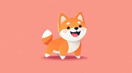 Obraz premium A charming illustration of a smiling Shiba Inu, tail wagging joyfully, captures the essence of happiness.