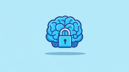 A vibrant blue brain graphic, showcasing a secure lock, symbolizes the concept of secured knowledge in a modern style.