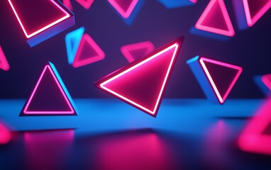 Fototapeta premium Vibrant neon triangles in a dynamic arrangement, showcasing modern design and artistic expression with glowing edges.