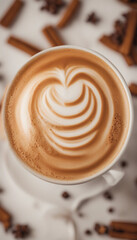Top view macro texture of pumpkin spice latte vertical