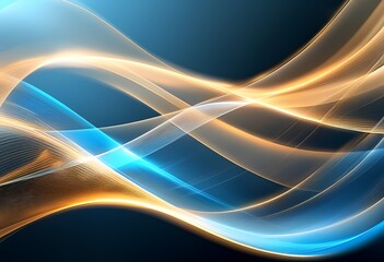  Smooth golden and blue lines gracefully intertwining over a dark background, creating a fluid and calming abstract design.