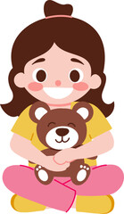 Smiling girl with teddy bear illustration