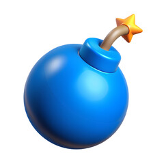 3D Icon Illustration of blue Bomb with Burning Fuse
