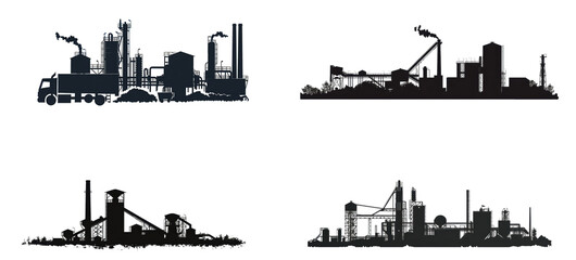 Obraz premium A collection of industrial silhouettes, including a train, a factory
