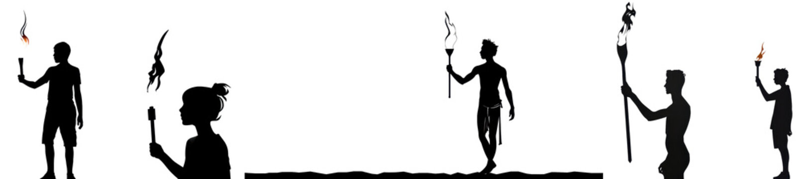 A series of silhouettes of people holding torches