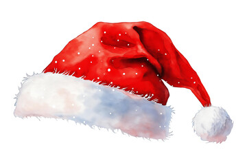 Santa Claus hat watercolor hand drawn illustration isolated on white background