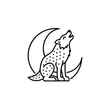recommend clip art: A line drawing of a wolf plush doll howling at the moon.