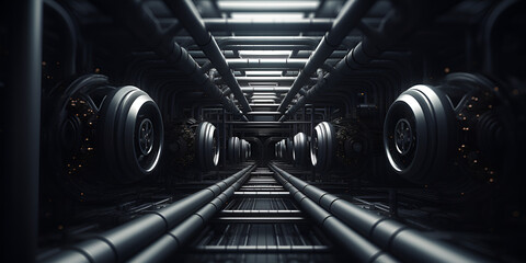 moving train in tunnel, Technological dark background for composition,, 
