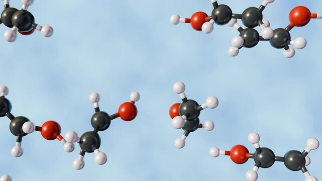 3d animation of falling ethanol molecules on the blue background