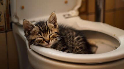 In a toilet washing is a feline process for handling pets