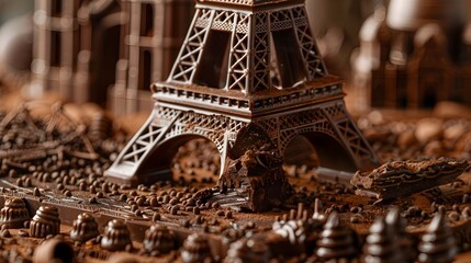 Obraz premium Exquisite Chocolate Sculpture of a Famous Landmark Showcasing the of Confectionery Craftsmanship