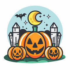 A autumn postcard design for Scary Halloween with Cute characters. Horror story Trick-or-treating. Colorful Vector illustration for flyer and social media post.