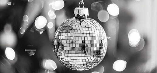 Obraz premium Close up of a disco ball hanging from a tree