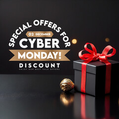 Naklejka premium Cyber monday december event sale discount offer wish shopping concept logo social media post design
