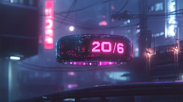 Holographic Digital Display in Neon-Lit Cyberpunk Street