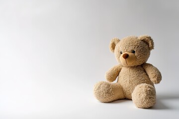 Obraz premium Teddy bear sitting alone against plain background