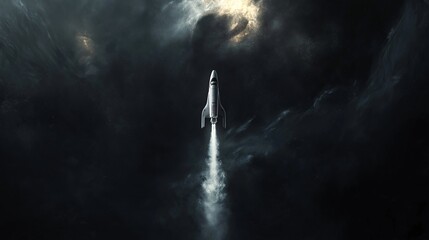 Rocket ascending into deep space, symbolizing exploration, technology, and cosmic journey