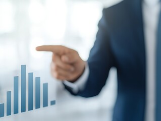 Businessman pointing at an upward trend graph, representing growth and success.
