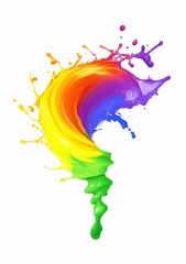 Obraz premium Swirling rainbow-colored paint splash on a white background, symbolizing creativity and fluid motion
