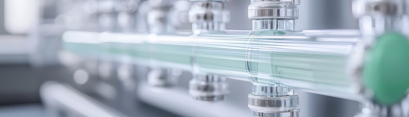 Close-up of a glass tube in a laboratory setting, showcasing precision and clarity in scientific research or experimentation.