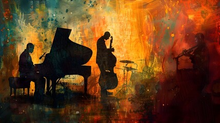 Jazz Trio Performing in an Impressionistic Musical Lounge