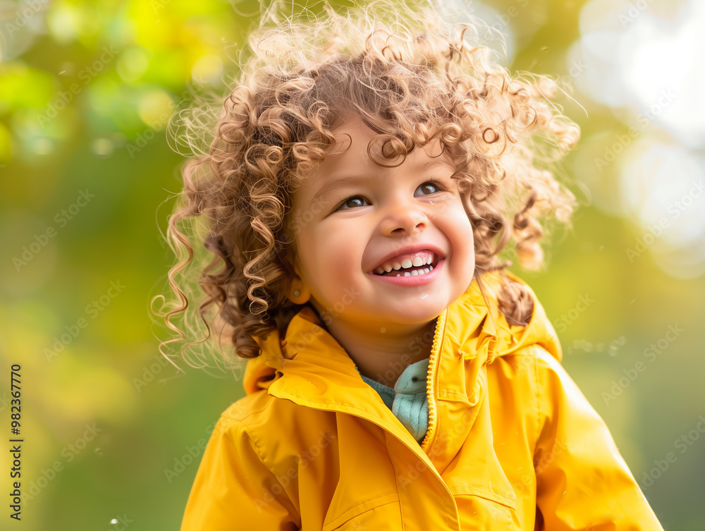 Wall mural Joyful happy child boy playing in autumn park, close-up portrait