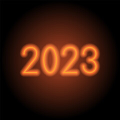 2023 simple icon vector. Flat design. Orange neon on black background