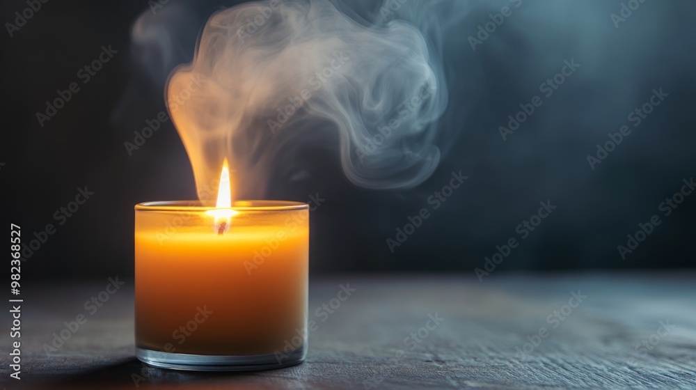Aufkleber Gray smoke curling up from a recently extinguished candle, slowly dissipating into the air, creating an atmosphere of tranquility and closure