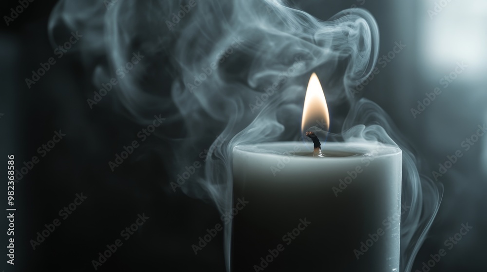 Aufkleber Gray smoke curling up from a recently extinguished candle, slowly dissipating into the air, creating an atmosphere of tranquility and closure