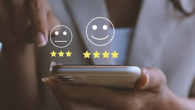User give rating to service experience on online application for Customer review satisfaction feedback survey concept.