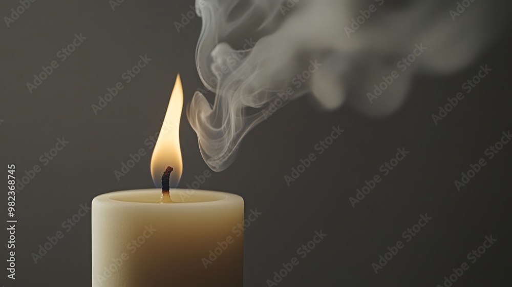 Aufkleber Gray smoke curling up from a recently extinguished candle, slowly dissipating into the air, creating an atmosphere of tranquility and closure