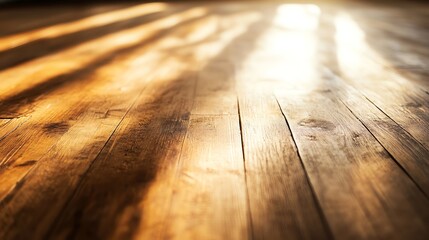 A rustic wood floor with a warm, golden light shining on it.