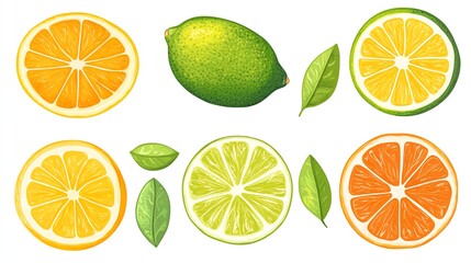 Obraz premium A vibrant display of citrus fruits, including lemon and orange slices, showcasing refreshing colors and textures.