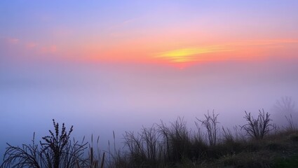 Obraz premium Misty Sunrise Over the Hills