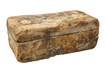 A weathered stone box found in an archaeological dig displaying ancient craftsmanship and historical significance in a remote location.