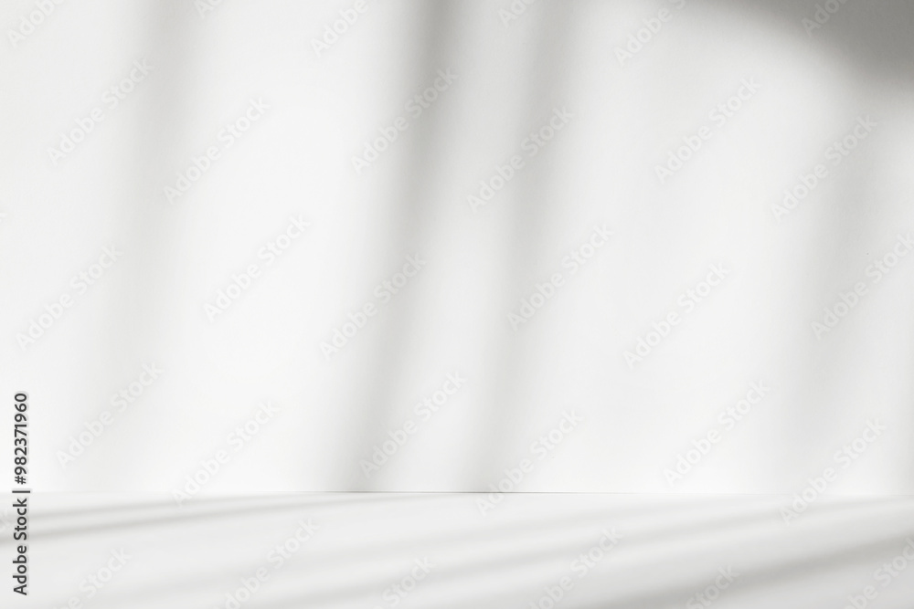 Aufkleber Abstract white studio background with shadows of window. Empty 3d room. Display product with blurred backdrop.