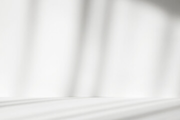 Abstract white studio background with shadows of window. Empty 3d room. Display product with blurred backdrop.