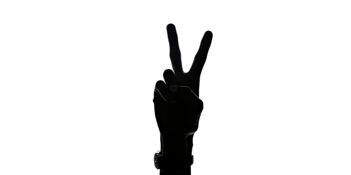 A hand with a peace sign made of two fingers