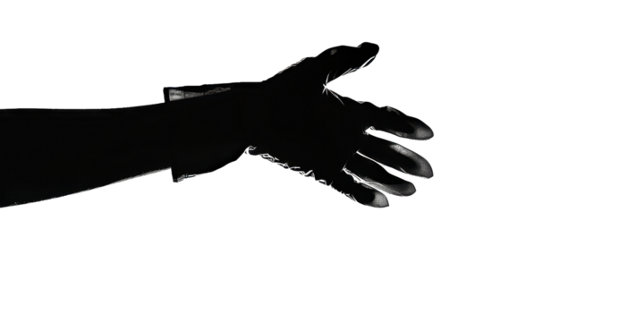 A hand is shown in black and white, with the fingers spread out