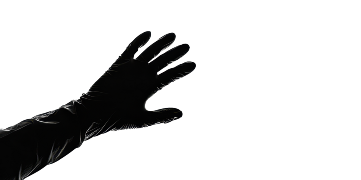 A hand is shown in black and white with a glove on it - Powered by Adobe